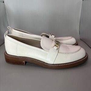 Sam Edelman Cream Leather Loafers with Gold Buckle